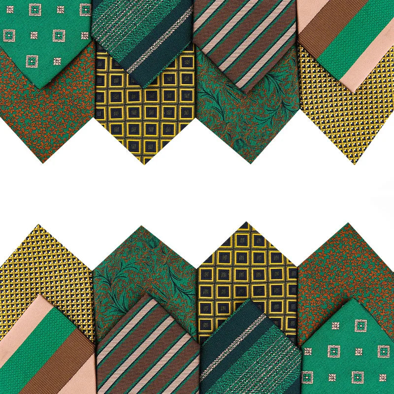 Mens Accessories Plaid Striped Slim Necktie Gold Green Fashion Business Neck Ties for Party Wedding Custom Logo Man Gravata