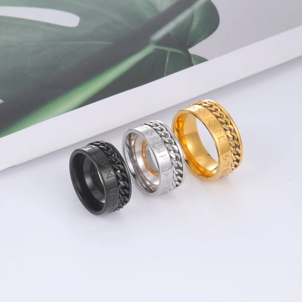 Myshape Vintage Viking Runes Rings Stainless Steel Wicca Nordic Ring for Men Jewelry Amulet