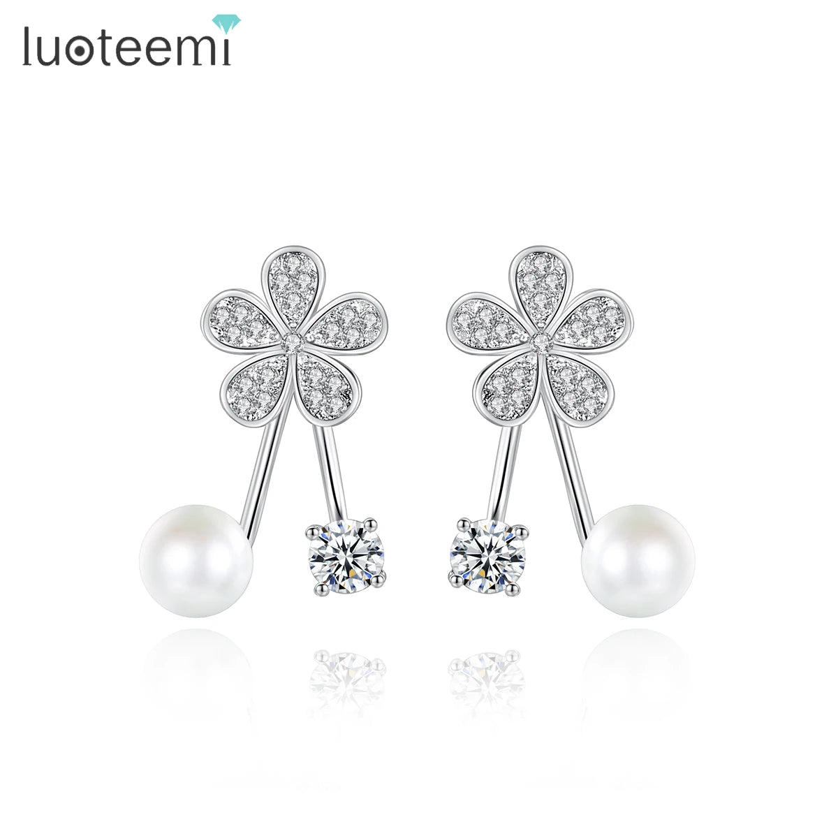 LUOTEEMI Fashion Jewelry Wholesale Women Latest Cute Girls Cheap Korean Model Small Flower Pearl Earrings