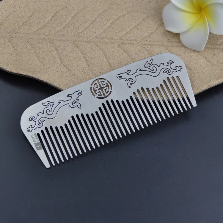 Factory Customized Design Hand Polished 304 Stainless Steel Men's Beard Comb  Long Hair Wig Comb Salon Professional Tool Comb