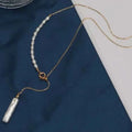 Y-shaped Small Brass Gold Plated Baroque Pearl Collarbone Chain Necklace with AAA Grade Trendy Freshwater Pearls 3-4MM for Women