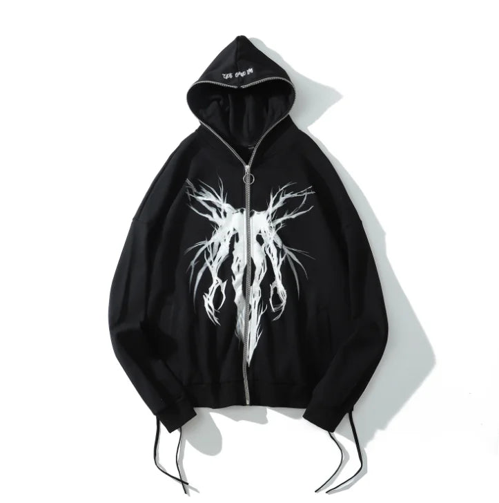 Fashion Hoodie Black Full Zip Hoodie Hip Hop Style Hat Embroidery Front Long Sleeve Sweatshirts Hoodies