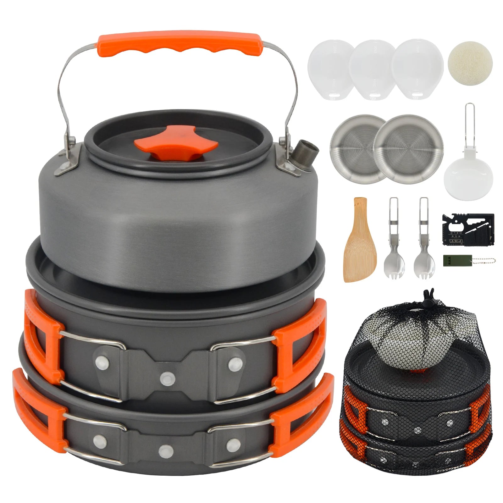 Portable Outdoor Wholesale Tableware Cookset Cooking Kit Pan Bowl Kettle Pot Hiking BBQ Picnic Equipment Camping Cookware Set