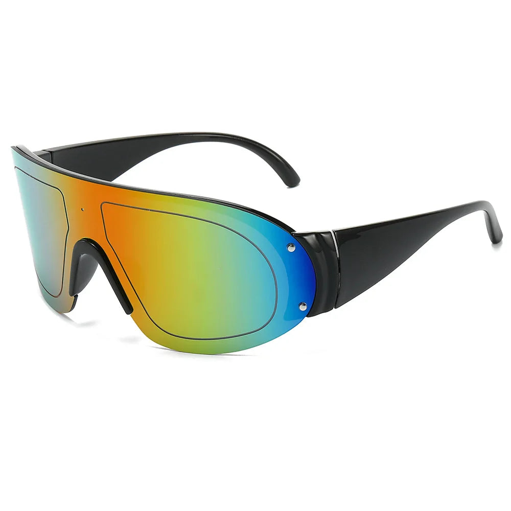 2024 Fashion Women Windproof Big Frame Sunglasses Sports Uv400 Oversize One Piece Lens Men Sunglasses
