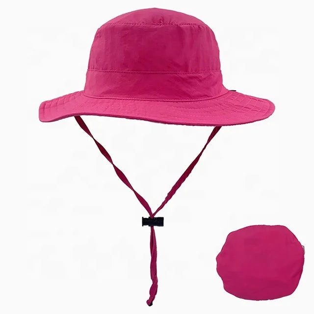 Hot Selling Polyester Embroidered Bucket Hat Foldable Zipper Pocket Hat Sun UV Beach Cap Quick Dry Portable Hat for Adult