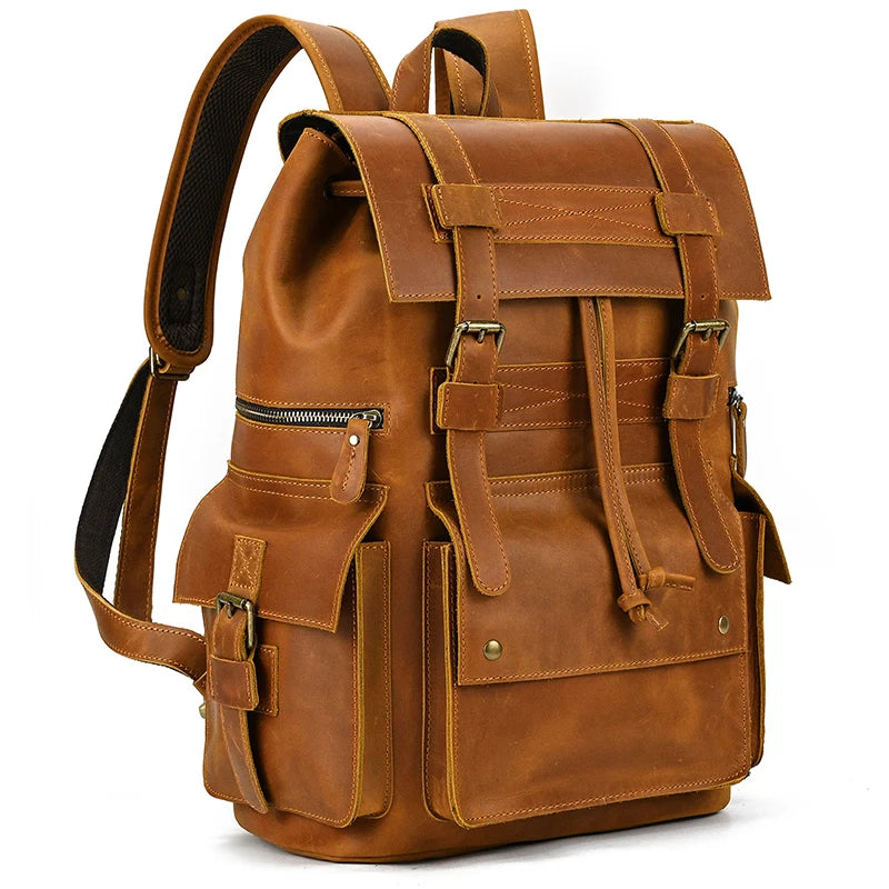 New Style Vintage Fashion Cowhide Male Bag Anti Theft Men's Leather Backpack Men Travel Bag Laptop Bagpack for Male