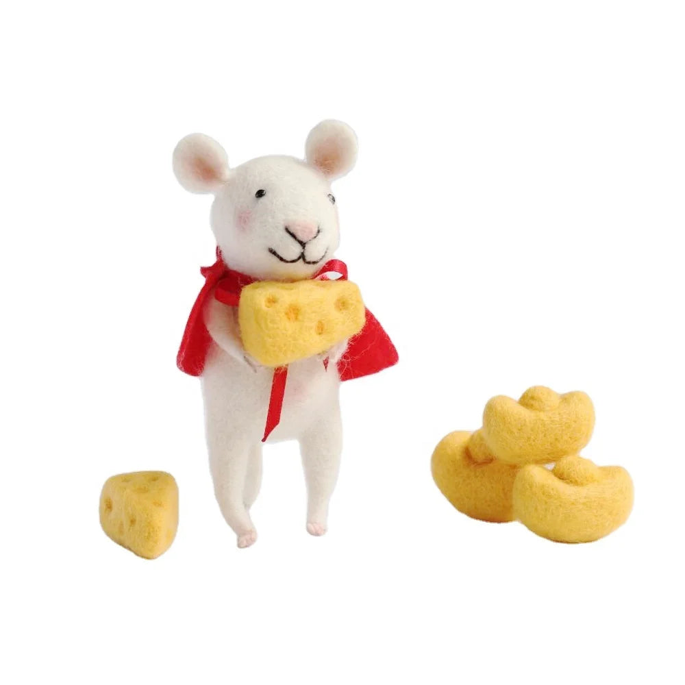 Wool Felt Starters Kit Handmade Novelty Felted Wealthy Rat DIY Punch Artwork Poking Games Needle Felting Folk Art European