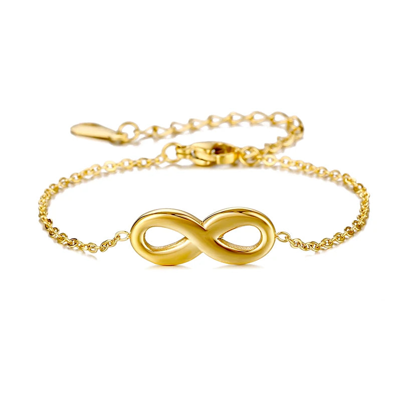 Wholesale Custom PVD 18K Gold Plated Stainless Steel Chain Link Infinity Love Sign 8 Bracelet for Women Girls