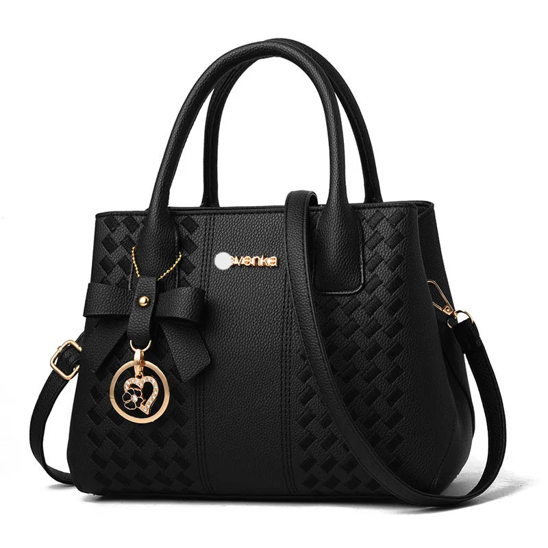 European American Fashion Women's Geometric Pattern Bow Embroidered Zipper PU Material 3L+ Capacity Single Shoulder Crossbody