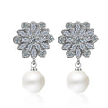 Chic Romantic AAA Cubic Zircon Imitation Pearl Flower Stud Earrings for Women Party Fashion Elegant Bridal Wedding Jewelry