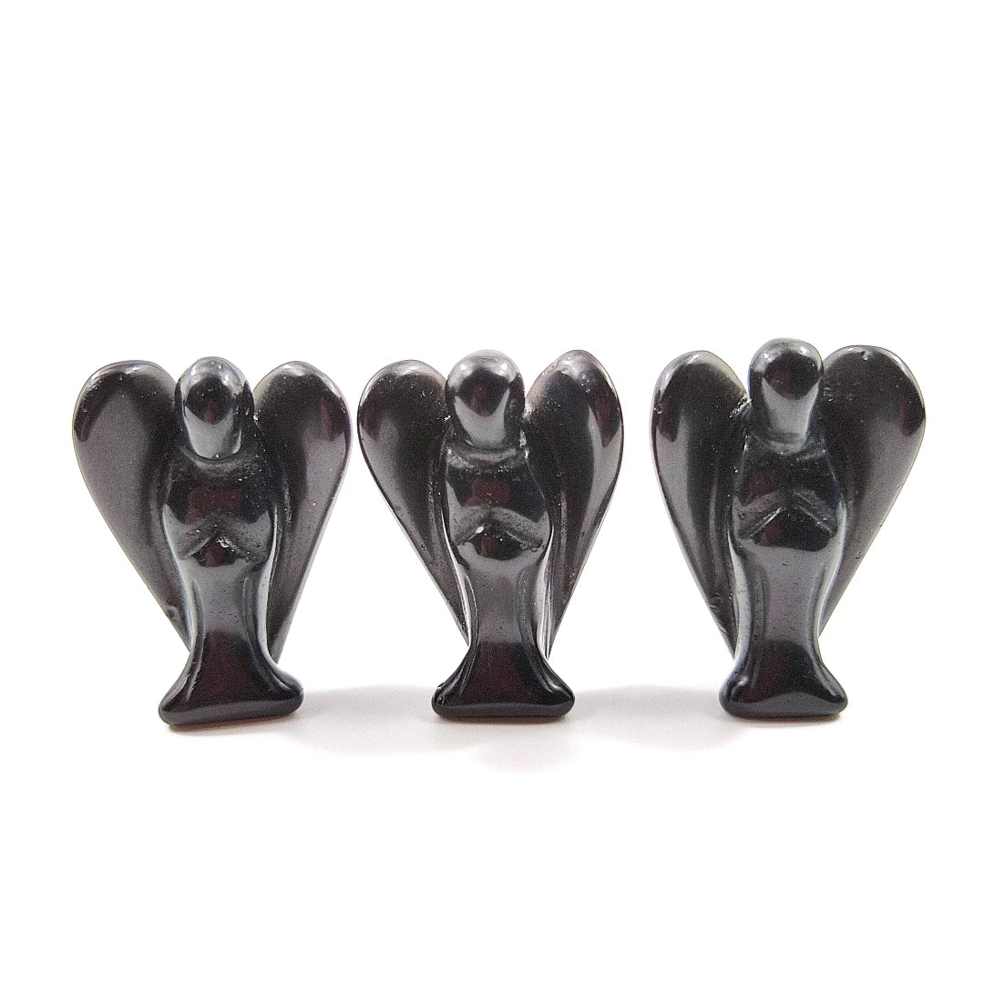 Huiying New Natural black obsidian Crystal Figurines Gemstone 2 inch angel Carving for Stone Angel Decoration Crafts