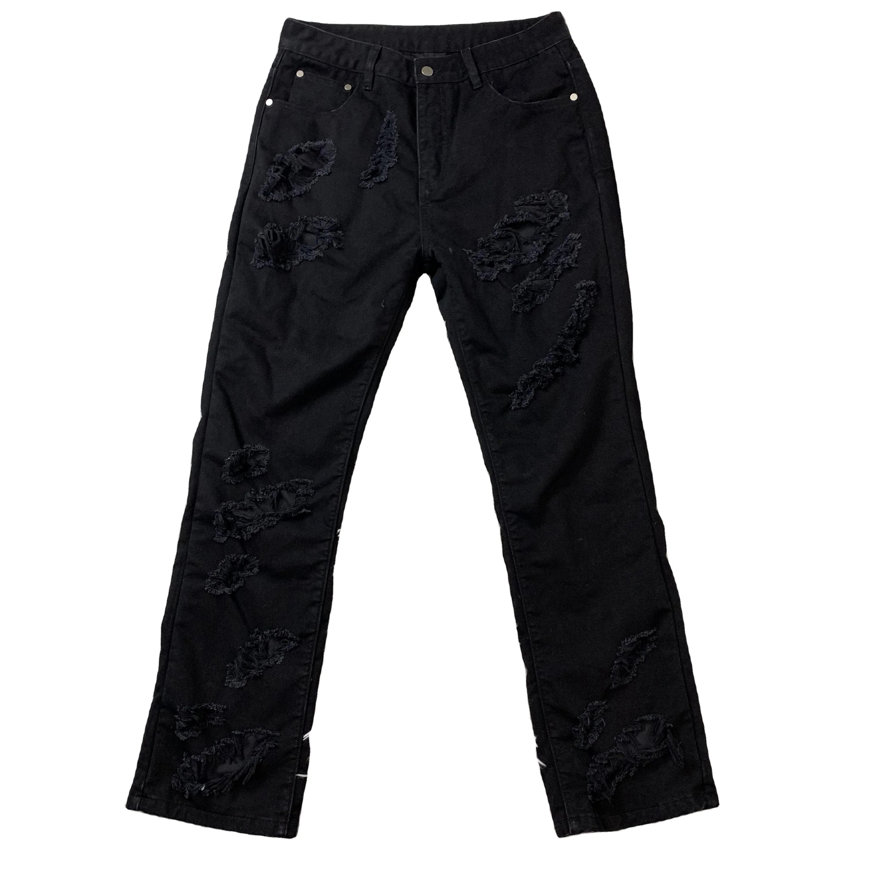 DENIMGUYS Men Streetwear Ripped Jeans Lining Patch Slim Skinny Denim Pants Custom Mens Street Straight Distressed Jeans