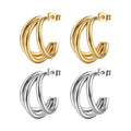 Spanish Fashion Exaggerated Triple Hoop Earrings 18K Gold Plated Stainless Steel Three Ring Circle Earrings