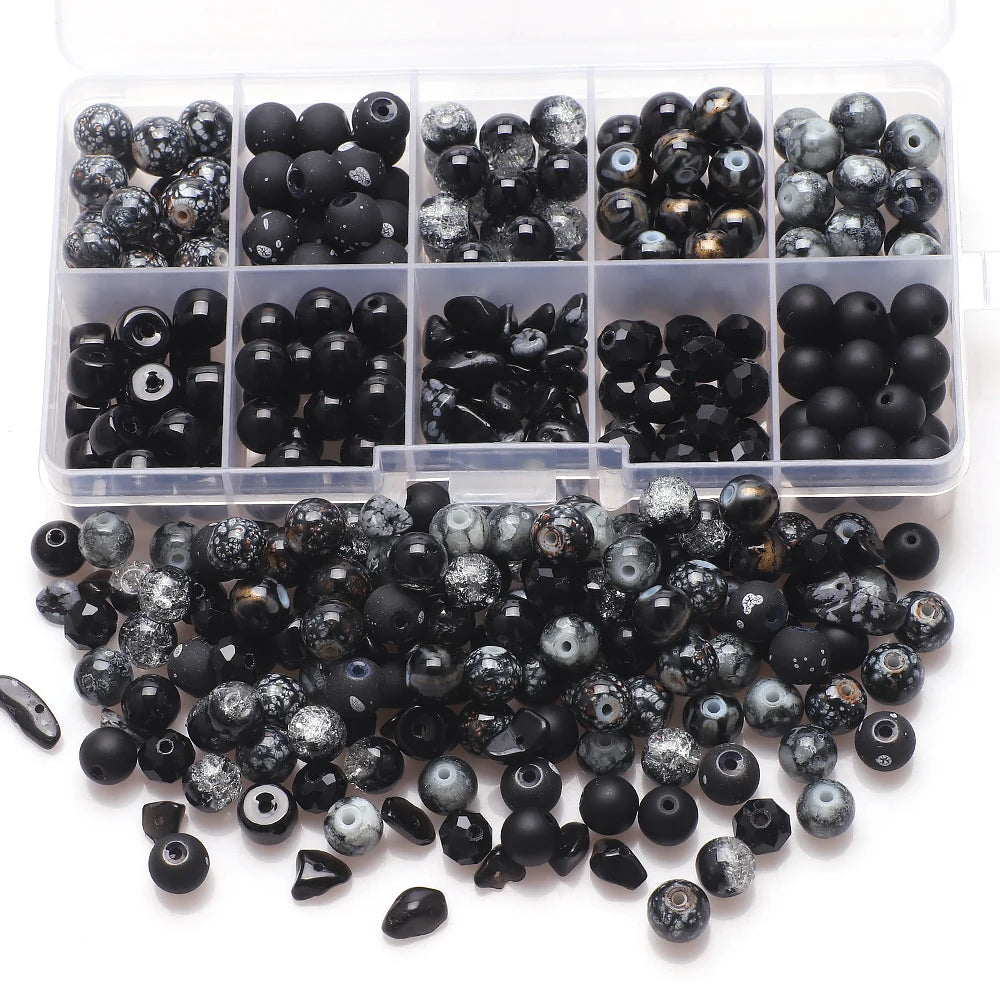 Zhubi Basic Black Natural Stone Rocks Crystal Friendship Bracelet Beads Kit 8MM Loose Round Glass Beads for Jewelry Making