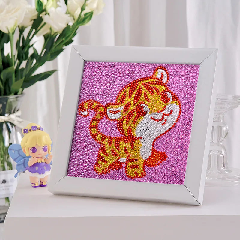 Animal Diamond Painting for Kids Little tiger Crystal Painting by Number Kits Home Decor Gifts for Birthday DIY Painting Frame