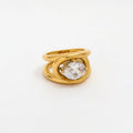 High End 18K Plain Gold Oval Zirconia Dainty Double Layer Special Curve Rings Stainless Steel Trendy Simple Gold Plated Jewelry