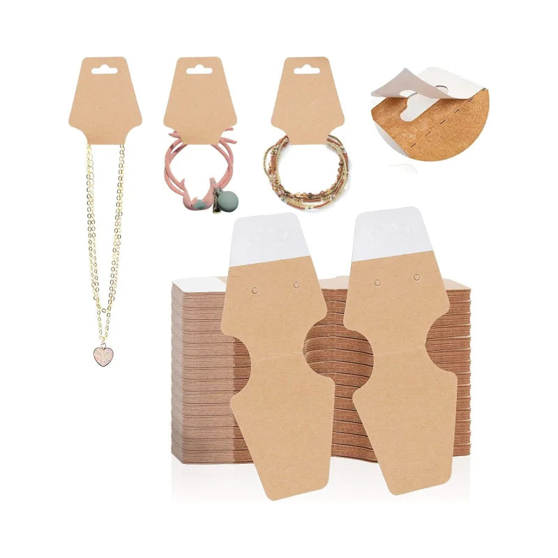 200 Pcs Kraft Paper Thick Bracelet Keychain Necklace Display Cards with Adhesive Necklace Cards for Jewelry Display Selling