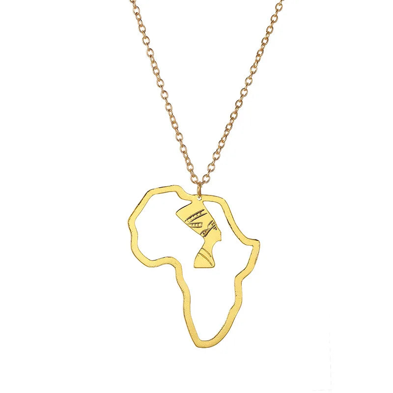 Fashion Simple Women Jewelry Custom Flag 18k Gold Plated Heart Anha African Map Pendant Stainless Steel Gift Necklaces