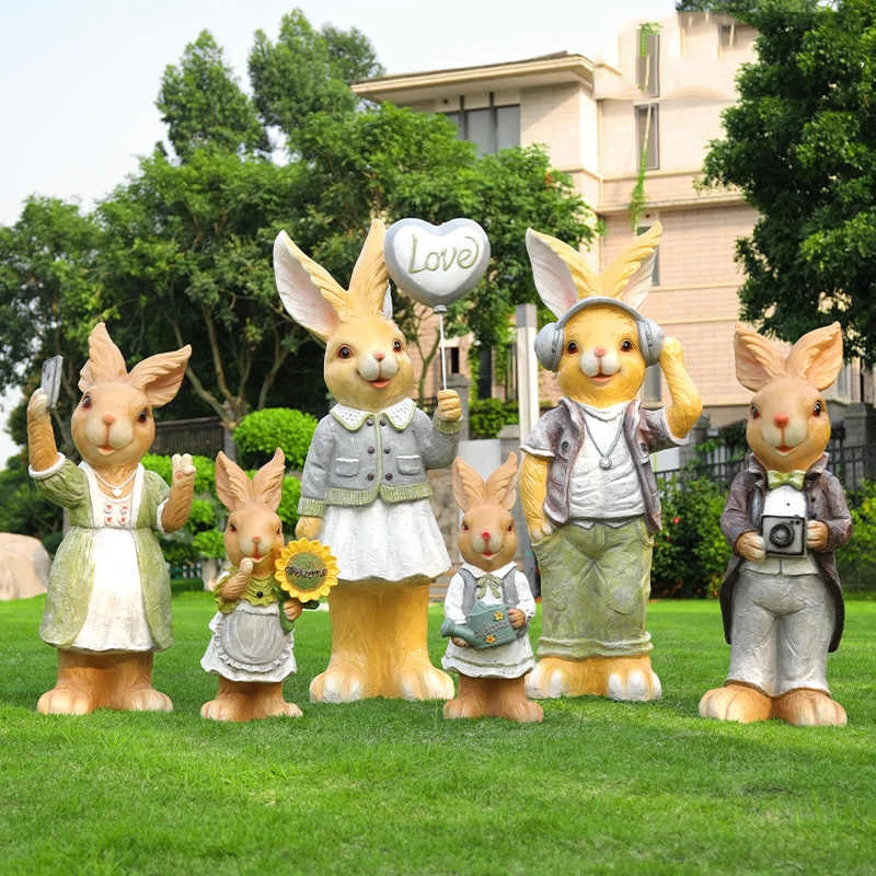 Commercial Big Easter Eggs Decoration Outdoor Fiberglass Life Size Garden Decoration Rabbit Bunny Statue