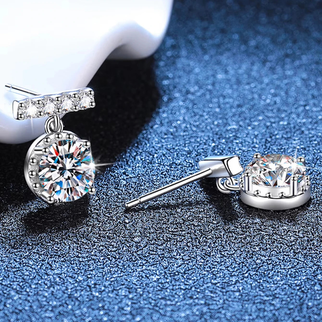 Anniversary Engagement Claw Setting 1ct+1ct Drop Earrings 925 Silver Moissanite Elegant and Dainty JEWELRY