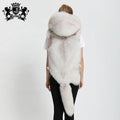 Janefur Genuine Fur Vest Hooded Real Fox Fur Vest for Women Winter Thick Warm Fur Gilet Wholesale Lady Waistcoat With Fox Tail