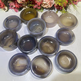 Wholesale Natural Grey Agate Round Bowl Reiki Fengshui Crystal Stones Bowl Agate Carving for Collection