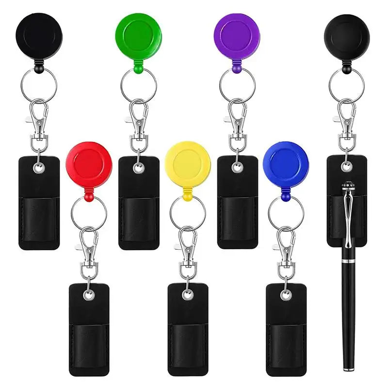Wholesale Leather Portable Pencil Pen Badge Reel Clip for Carpenter Pencil Nurses Teachers Retractable Pull Pen Pencil Holder