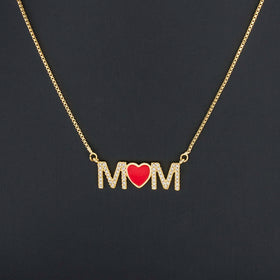 QIKU Romance Letter MOM Red Heart Necklace Women Accessories Pendant Copper Zircon Charm Jewelry Mother's Day Gift Dropshipping
