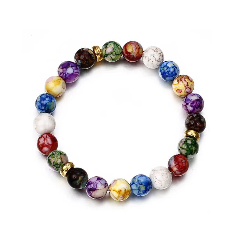Hot Sale Rainbow Natural Stone Beaded  Yoga Energy Colorful Lava Stone Beads Charm