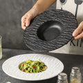 Nordic Style Straw Hat Shaped Ceramic Plate with White Rock Edge Pasta Plates for High End Restaurant Dish Soup Serving Tray