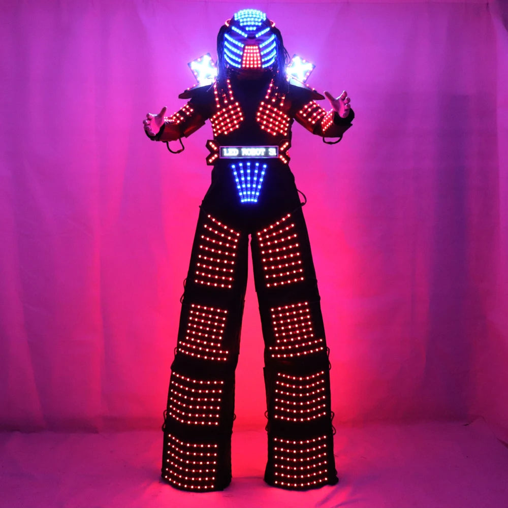 David Guetta LED Robot Suit XL Luminous Illuminated Kryoman Stilts Costume for Stage Performance and Wear