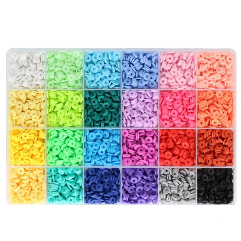 Clay Beads Kit for Jewelry Making Flat Round Polymer Clay Loose Beads Set Letter DIY Handmade Accessories