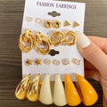 Trendy Women's Gold Diamond-Accented Earring Set Fashionable Acrylic Big Hoops Christian Inspired Butterfly Design for Alloy