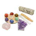 13pcs Crystal Healing Sage Smudge Kit Polished Rose Quartz Amethyst Cluster 7 Chakra Stones Palo Santo Sticks Selenite Tower