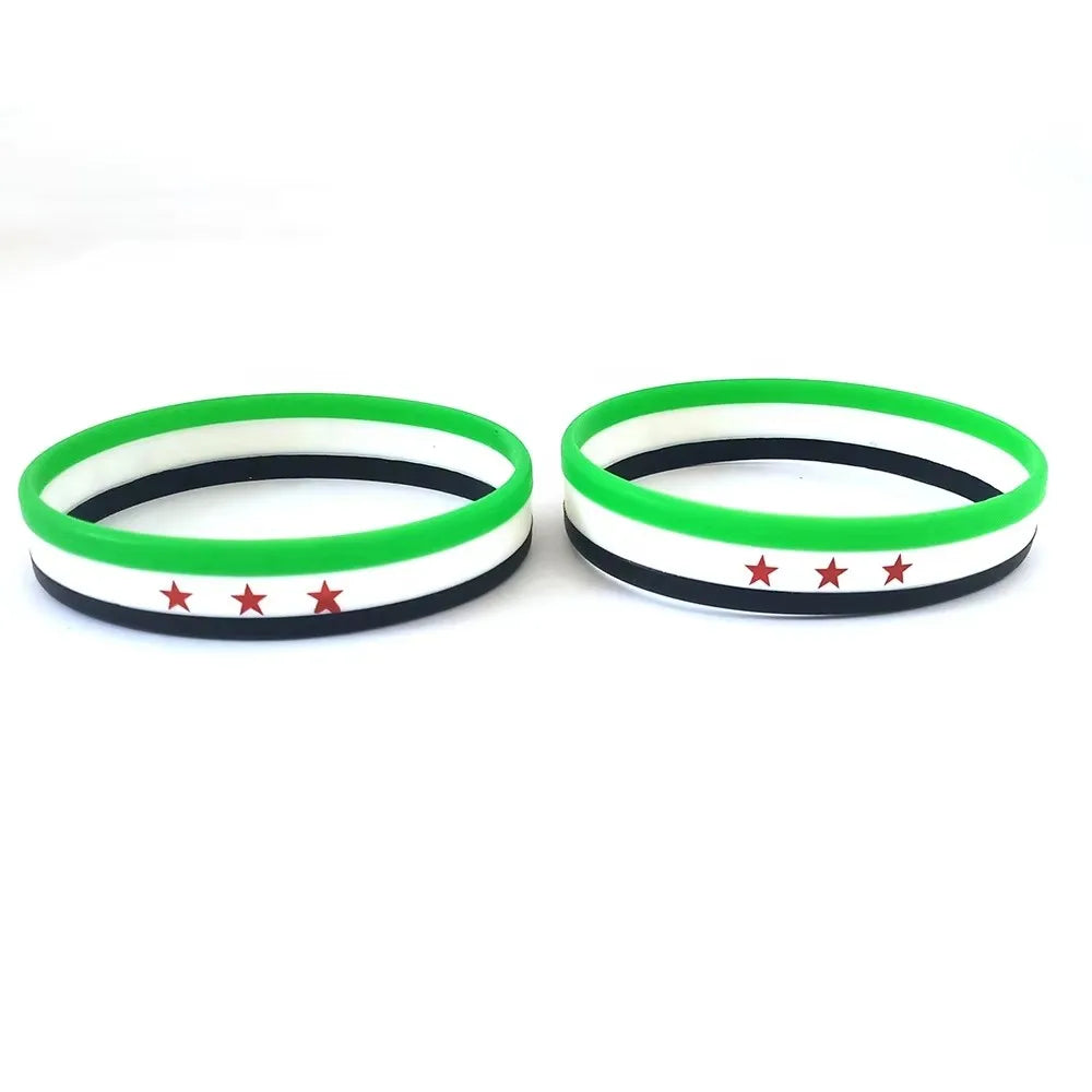 Custom High Quality Eco-friendly Silicone Syria Flag Wristband Rubber Syria Flag Bracelet