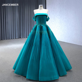 Luxury Turquoise Beading Tube Top Embroidery Shiny Beads Court Ball Gown Rsm241002-4
