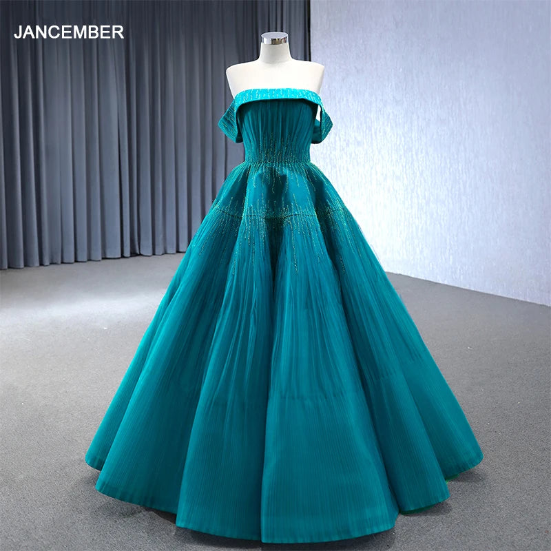 Luxury Turquoise Beading Tube Top Embroidery Shiny Beads Court Ball Gown Rsm241002-4
