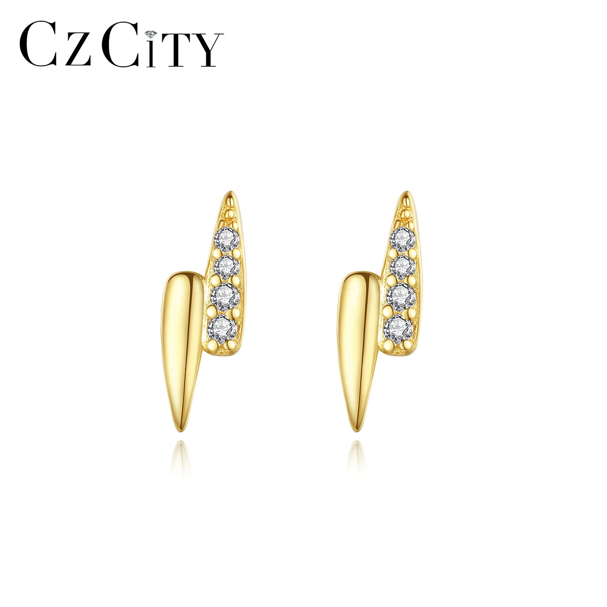 CZCITY Erring Woman Plated Gold Unique Earring Stud Elegant Zircon Lady Earing Cubic Trending Jewelry
