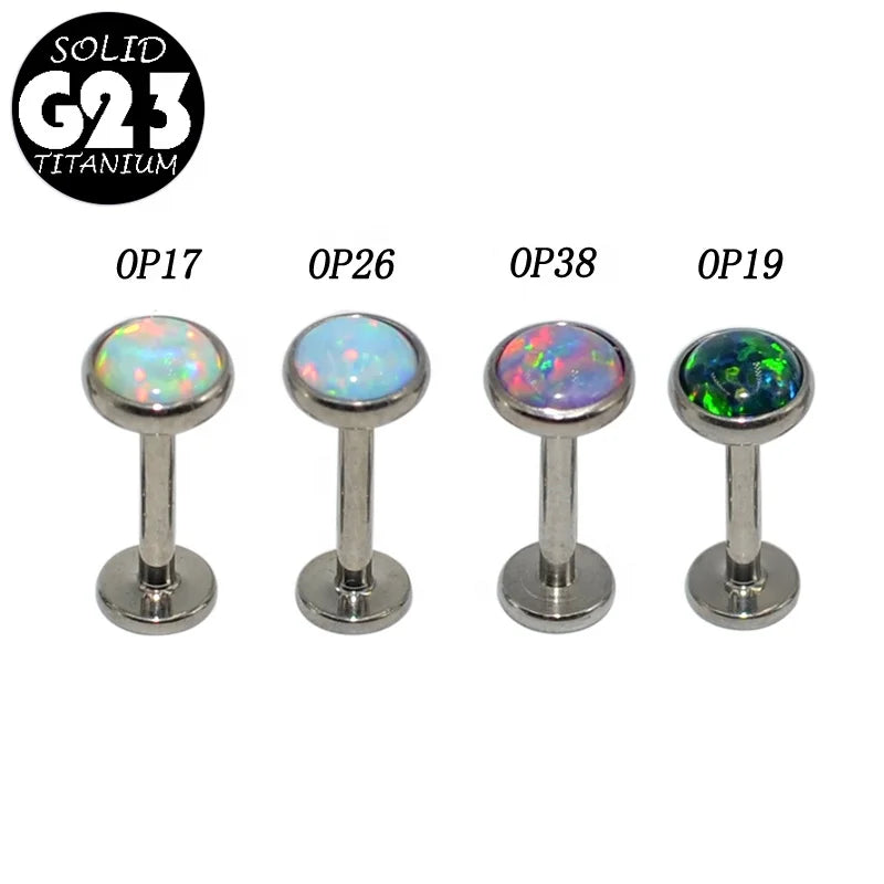 G23 Titanium 16G Flat CZ Gem Labret Ear Studs Fashion Body Piercing Jewelry for Wedding Gift Opal Ear Tragus Cartilage Helix Lip