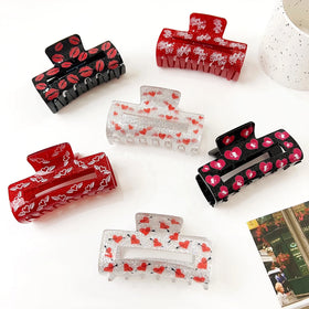 Valentine's Day Sweet Heart Lips Love Letter Pattern Square Plastic Environmental Friendly Colorful Hair Claw Clips Women Low