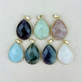 Popular Faceted Gemstone rainbow Fluorite Labradorite Gold Plating Bezel Pendant Natural Stone Water Drop Shaped Necklace Charm