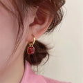 Wholesale Gold-Plated Red Black Enamel Square Hoop Earrings Trendy Drip Oil Geometric Drop Design Featuring Pearls Diamonds Made