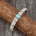 New Western Bohemian National Style Carved Pattern Inlaid Turquoise Alloy Open Fashion Bracelet for Women Gift