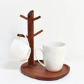 Factory Custom  Sandalwood Coffee Mug Display Rack with 4 Hooks and Storage Shelf for Counter Key Holder
