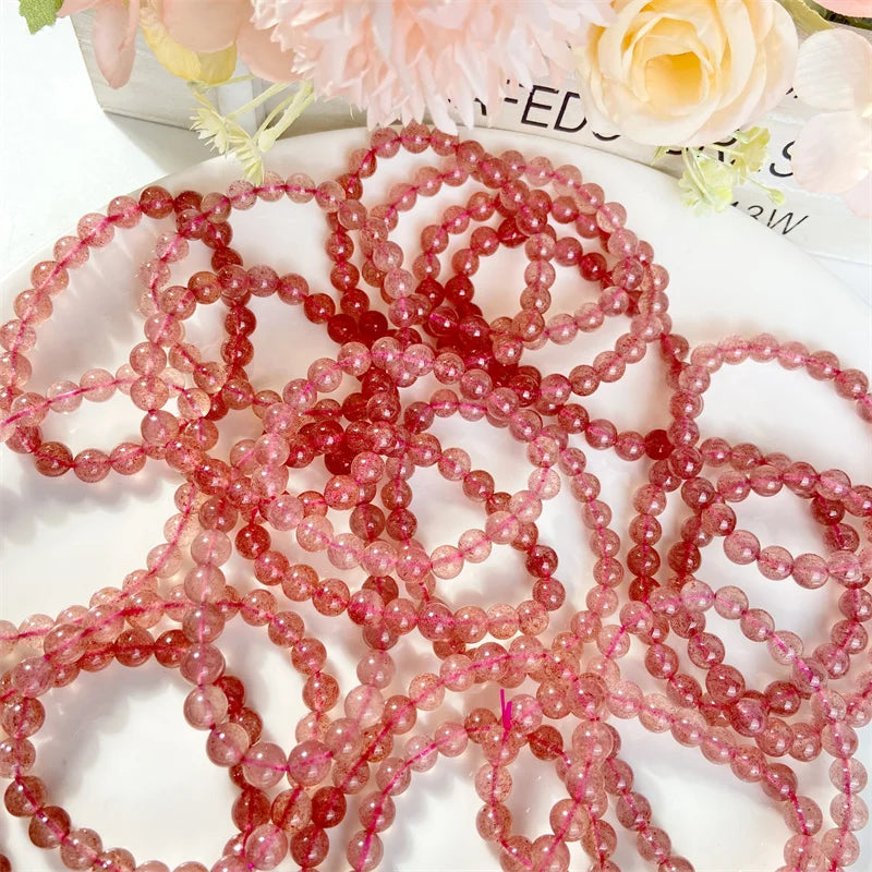 Strawberry Quartz Natural Stones Smooth Loose Round Beads Red Pink Crystal Strawberry Quartz for Gifts