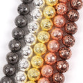 4/6/8/10mm Natural Rose Golden Silvery Plated Lava Stone Beads Round Loose Beads for Jewelry Making Findings DIY Bracelet