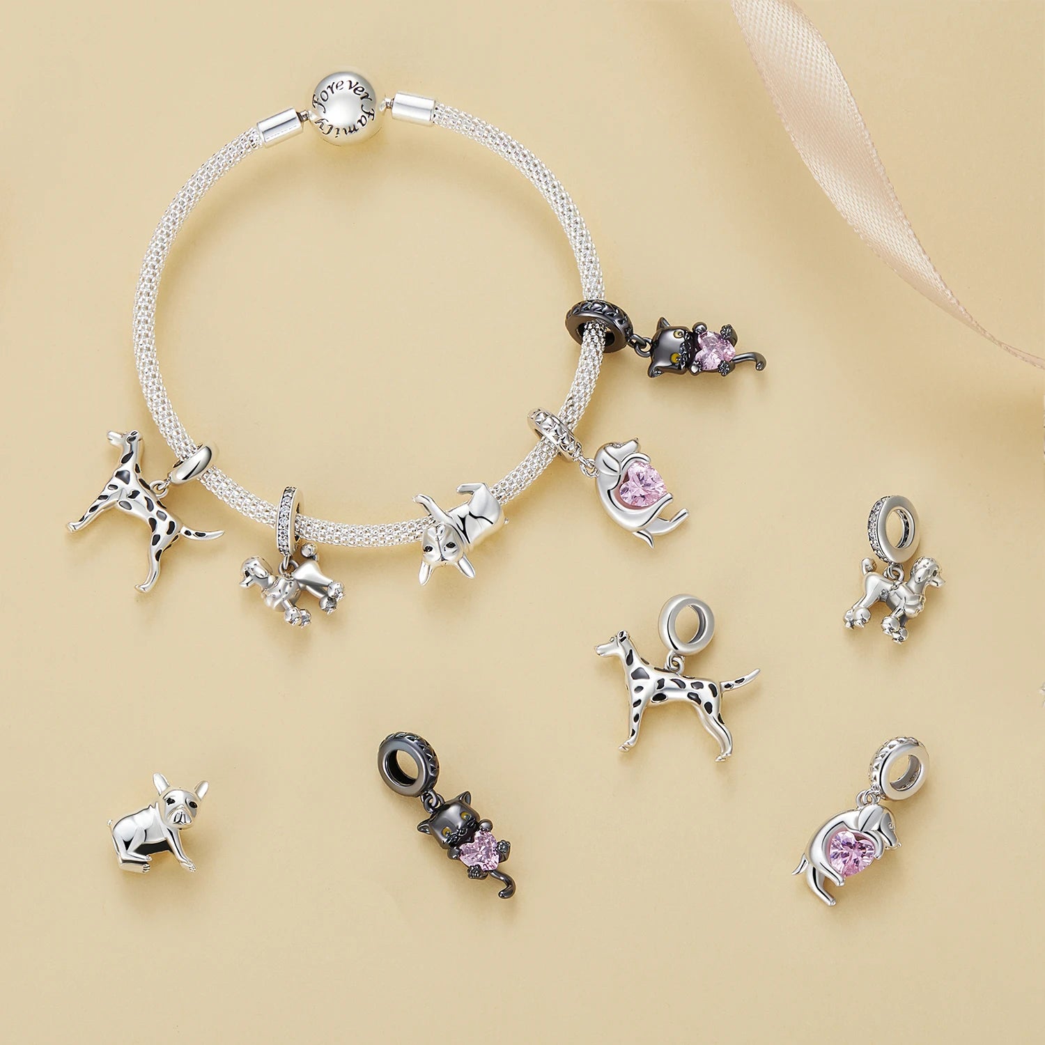 Trendy Lovely Animal Charm Pendant Jewelry Silver 925 Pet Sterling Silver Cute Charm Beads for Jewelry Making