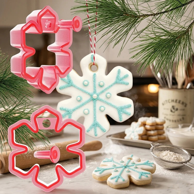 Christmas Snowflake Fondant Biscuit Dough Cutter Mold Tool Xmas Cookie Cutter with Hanging Hole for Royal Icing