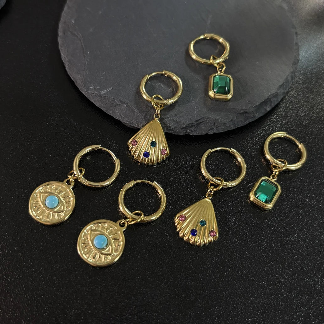 Good Quality 18K Gold Plated Crystal in Middle Stainless Steel Not Fade Waterproof Traveling Beach Women Earrings