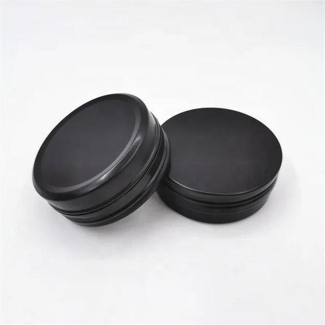 Wholesale 2oz 60ml Black Straight Edge Thread Aluminum Tin Box with Lid Dia 68*H25 for Cosmetic Balm Cream and Lipstick